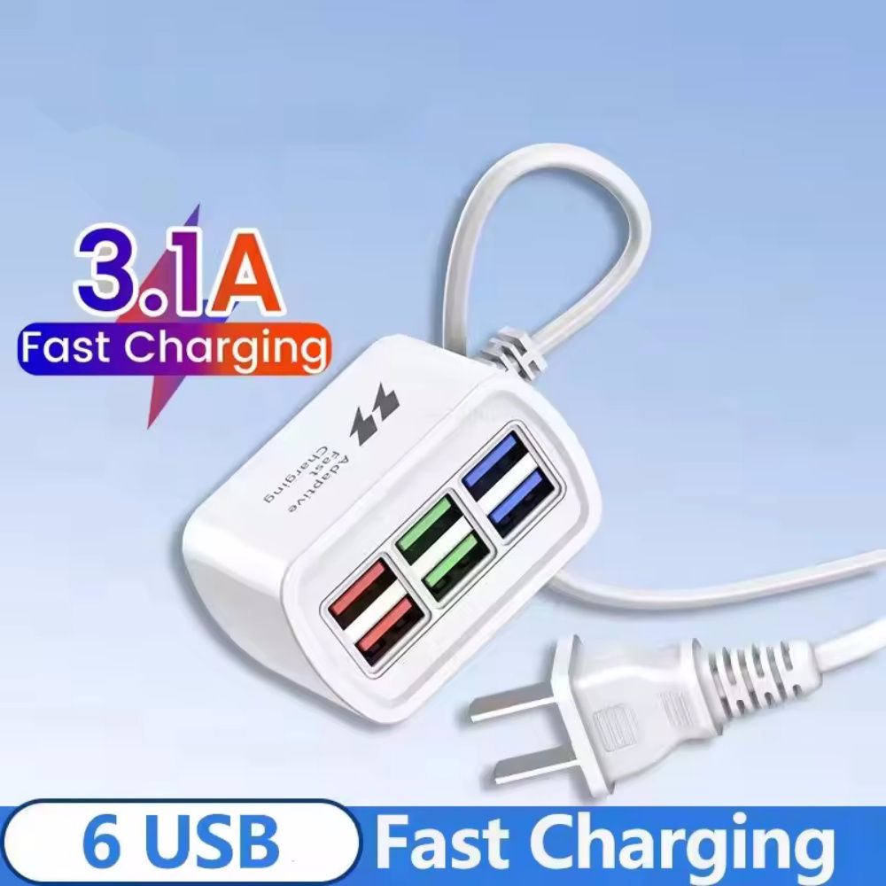 Fast USB Charger 6 in 1 Power Strip Desktop Charging Station Fast Charging 1m Co