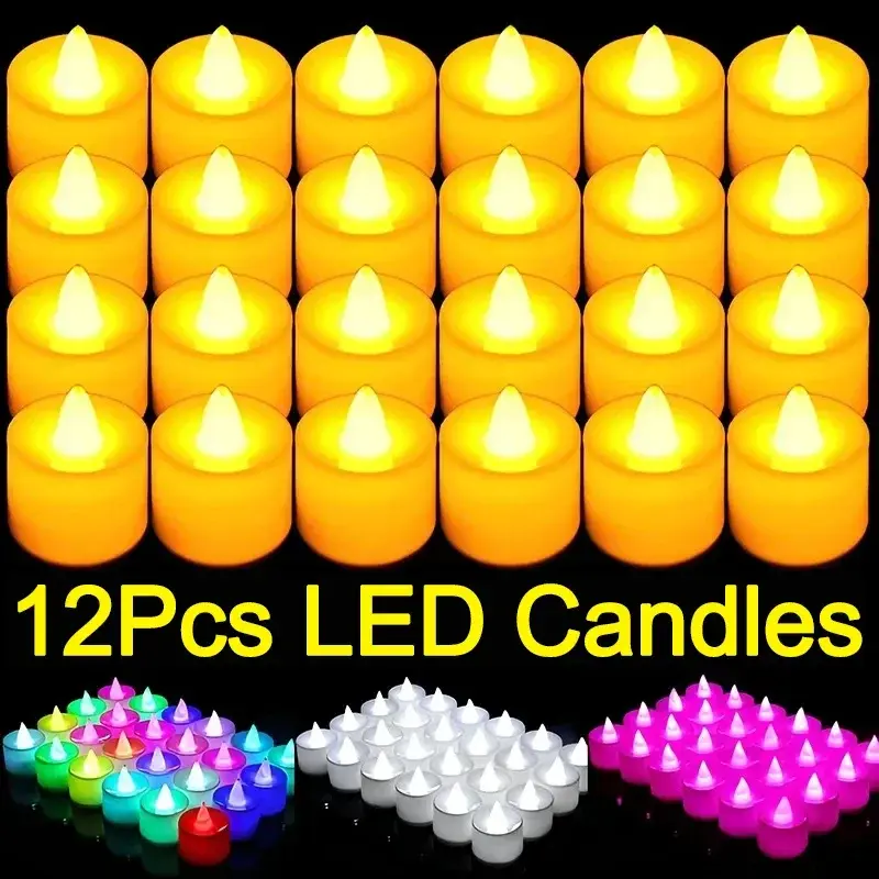 12-1 יחידות נרות LED צבעוניים המופעלים בסוללה ללא להבה נרות מזויפים