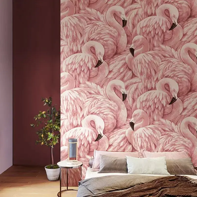 Modern Nordic Ins Cheeky Pink Flamingo טפט נשלף חיה קיר קיר Liv
