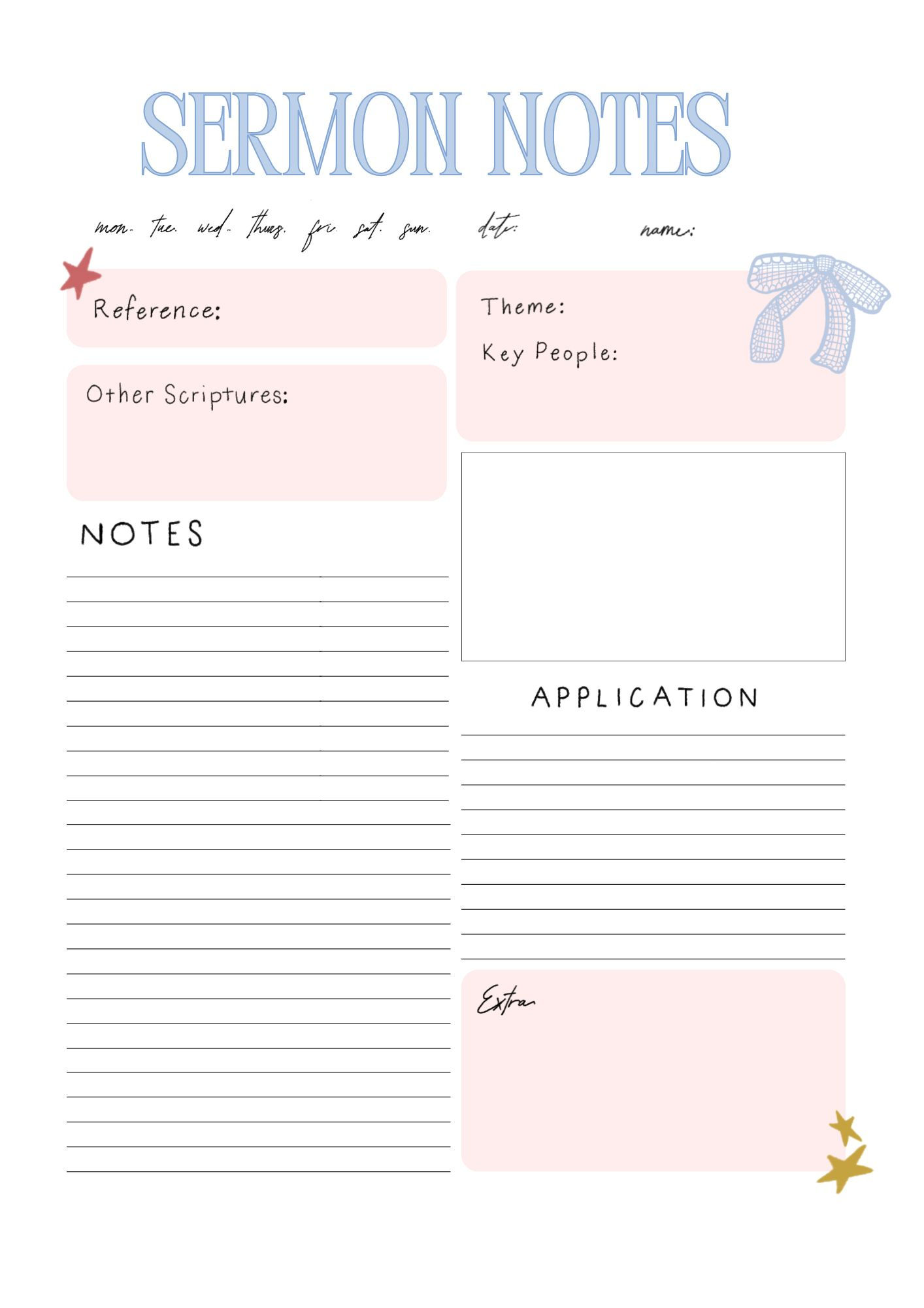 Sermon & Study Notes Printable Page