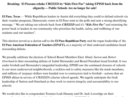 Stonewall Democrats of El Paso's response to the May 3rd election!