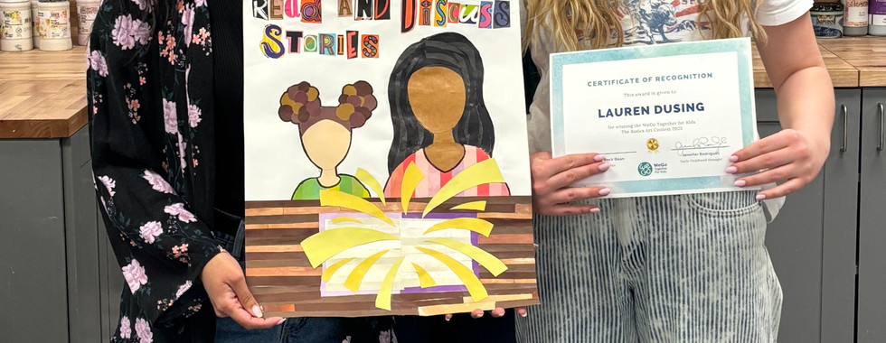 Lauren Dusing, winner of the art contest, with Jennifer Rodriguez and Megan Dulkynis