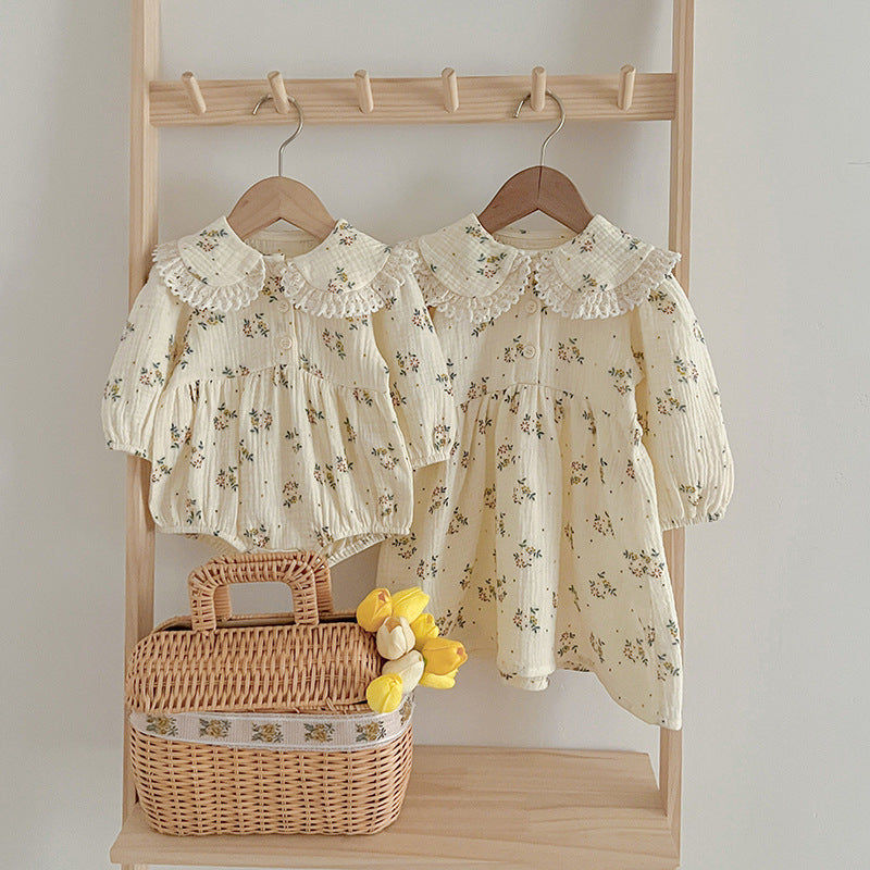 Thumbnail: Adorable Baby Lace Collar Onesies or Floral Patter