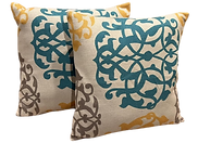 Turquoise and Yellow Damask Pillows