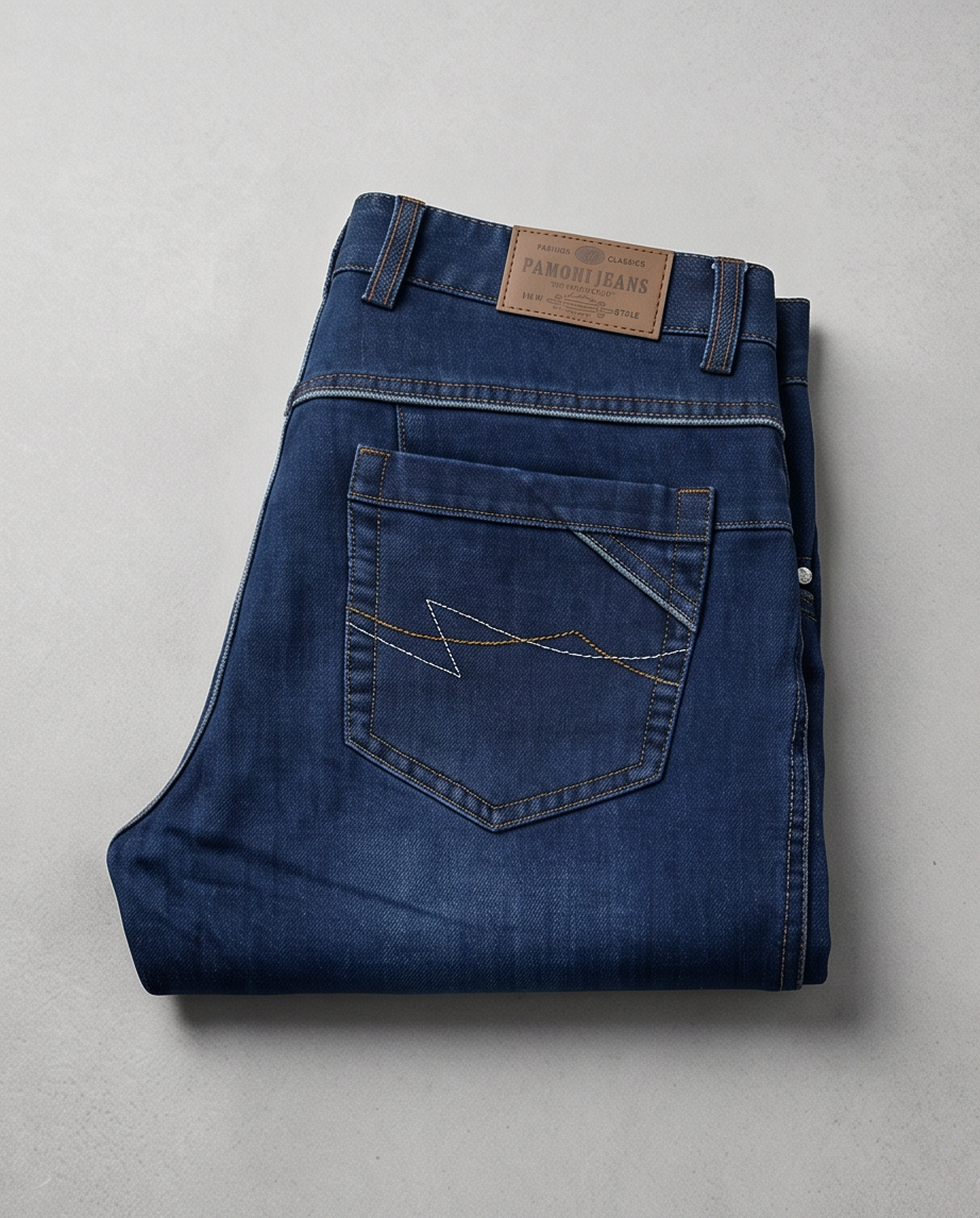 Miniatura: Nossa calça jeans masculina clássica e moderna, de corte reto, com bordados do l
