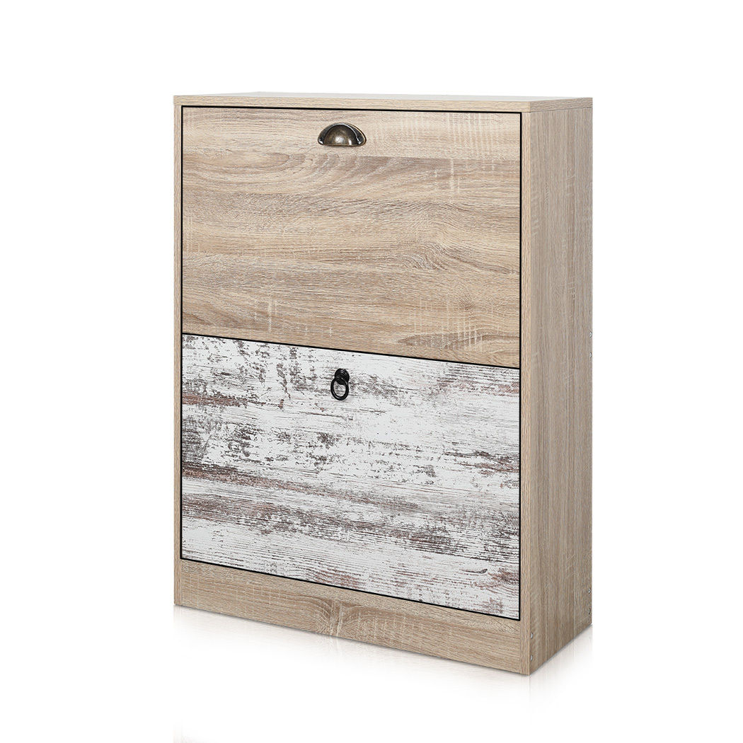 Luka 2 Drawer Shoe Cabinet White Washed and Oak