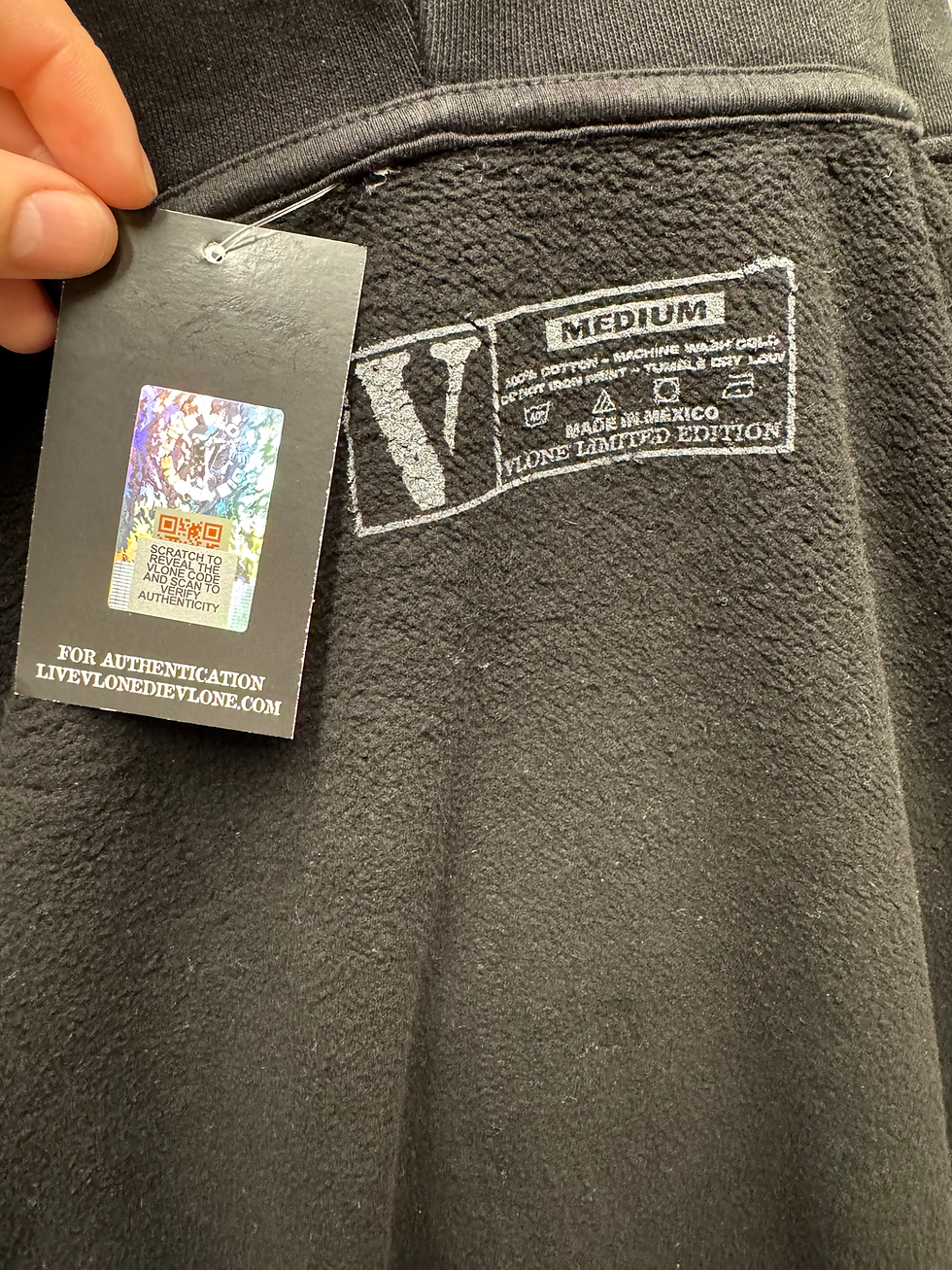 Thumbnail: Black VLONE LIMITED EDITION MEDIUM sweatshirt, authentication tag, LIVELONGDIEALONE.COM.
