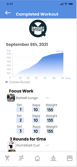 Completed workout page
