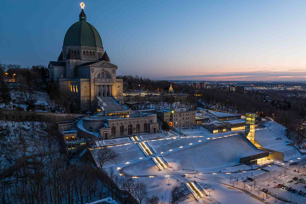 aerial view of Saint Joseph's Oratory at dusk