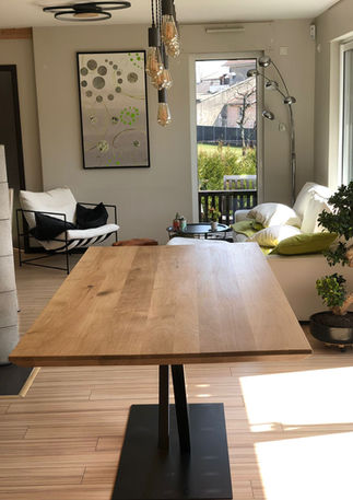 PLATEAU TABLE CHENE MASSIF XXL SUR PIED METAL