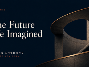 Editorial cover image for the Insight "The Future We Imagined", featuring an abstract architectural sculpture symbolising the loss of an imagined future and the beginning of a new chapter.
