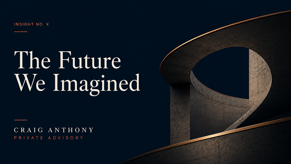 Editorial cover image for the Insight "The Future We Imagined", featuring an abstract architectural sculpture symbolising the loss of an imagined future and the beginning of a new chapter.