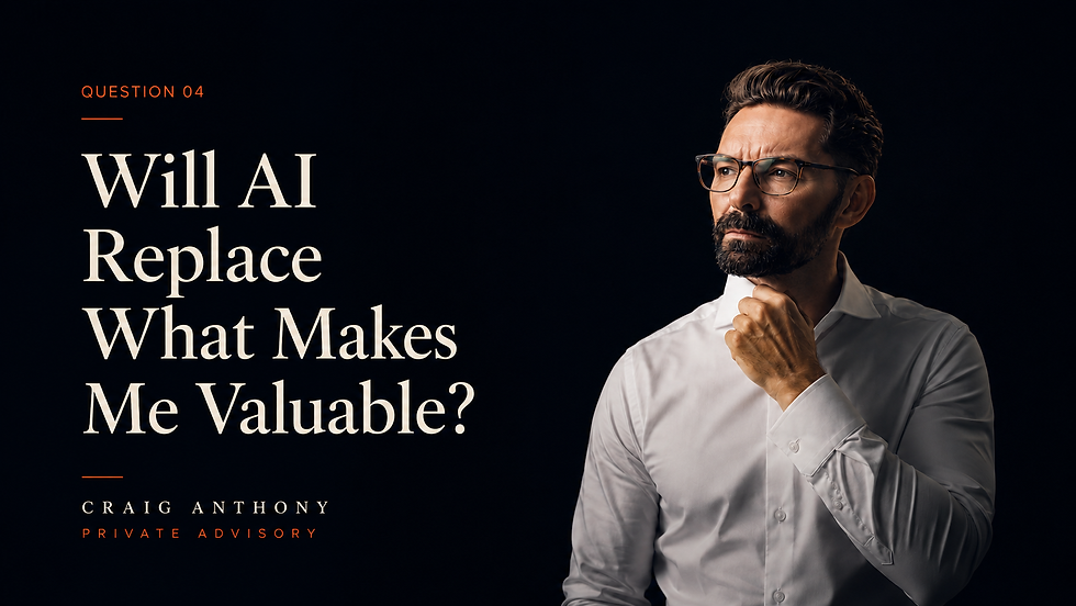 Editorial cover image for the question Insight "Will AI Replace What Makes Me Valuable?", featuring an abstract architectural sculpture symbolising identity, human value and the changing nature of work in the age of artificial intelligence.