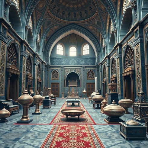 create an ultrarealistic image of an Islamic museum full of antiques pieces..jpg