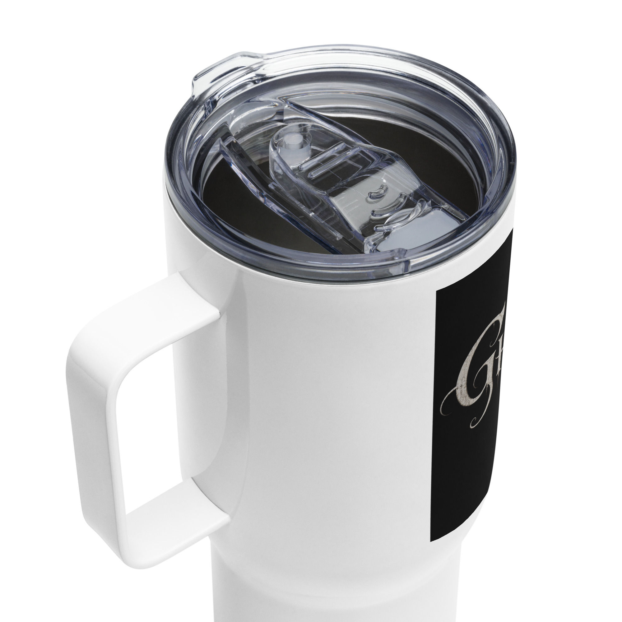 Travel mug with a handle