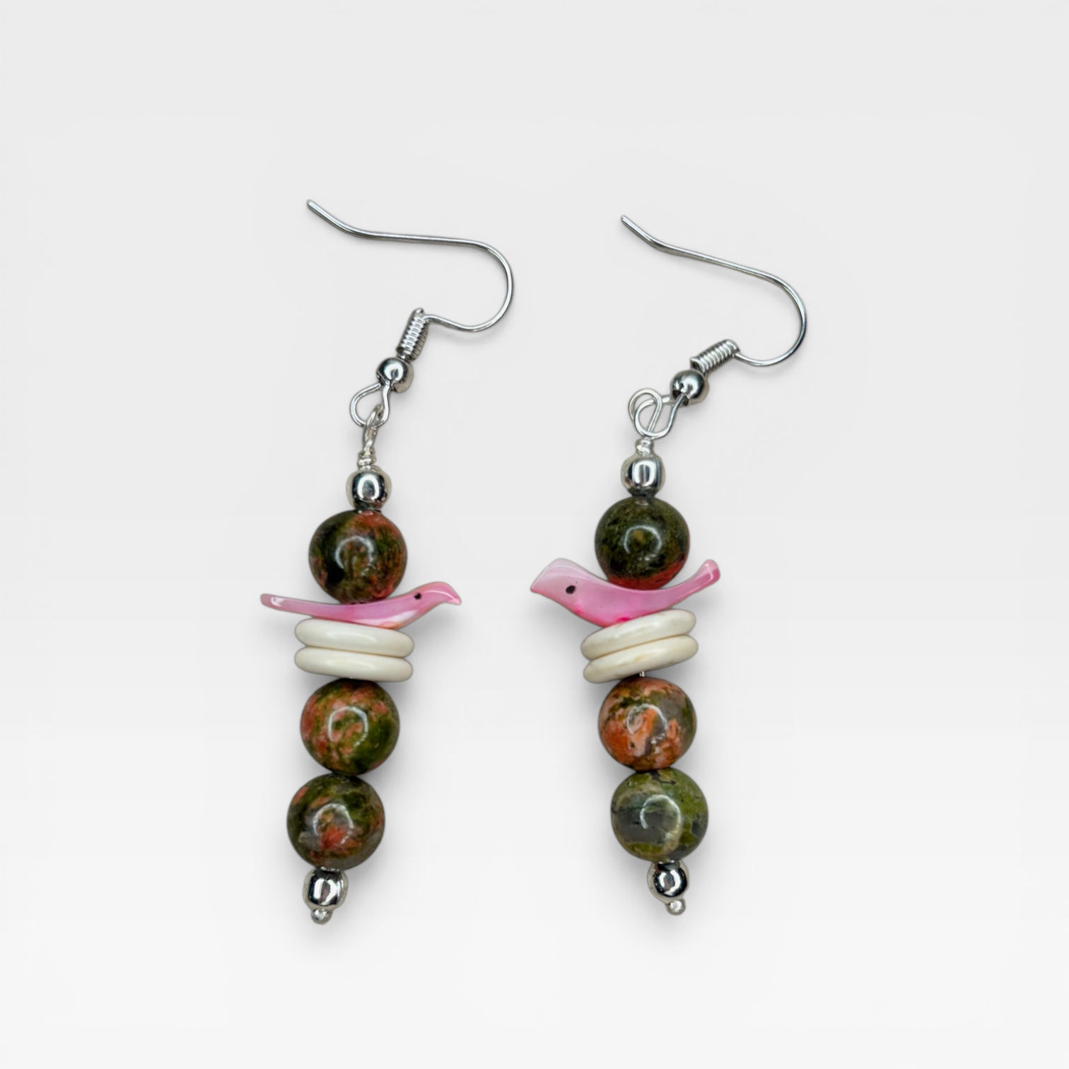 Unakite and Bird Earrings
