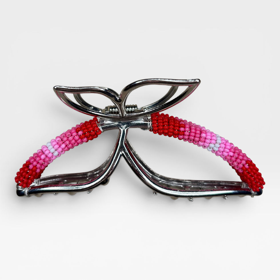 Thumbnail: Pink, White, and Red Beaded Butterfly Hair Clip