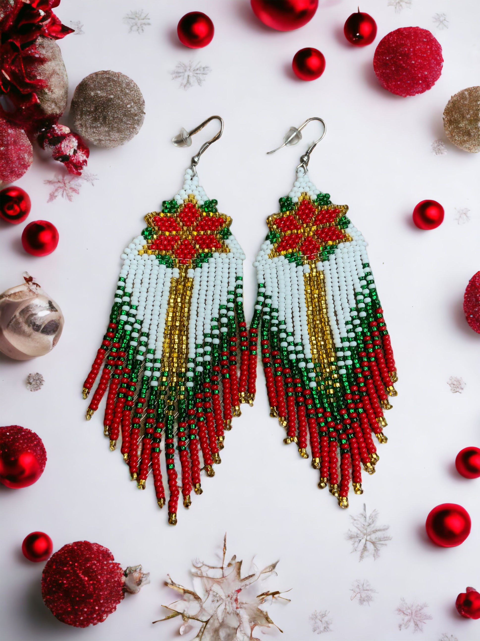 Poinsettia Beaded Earrings