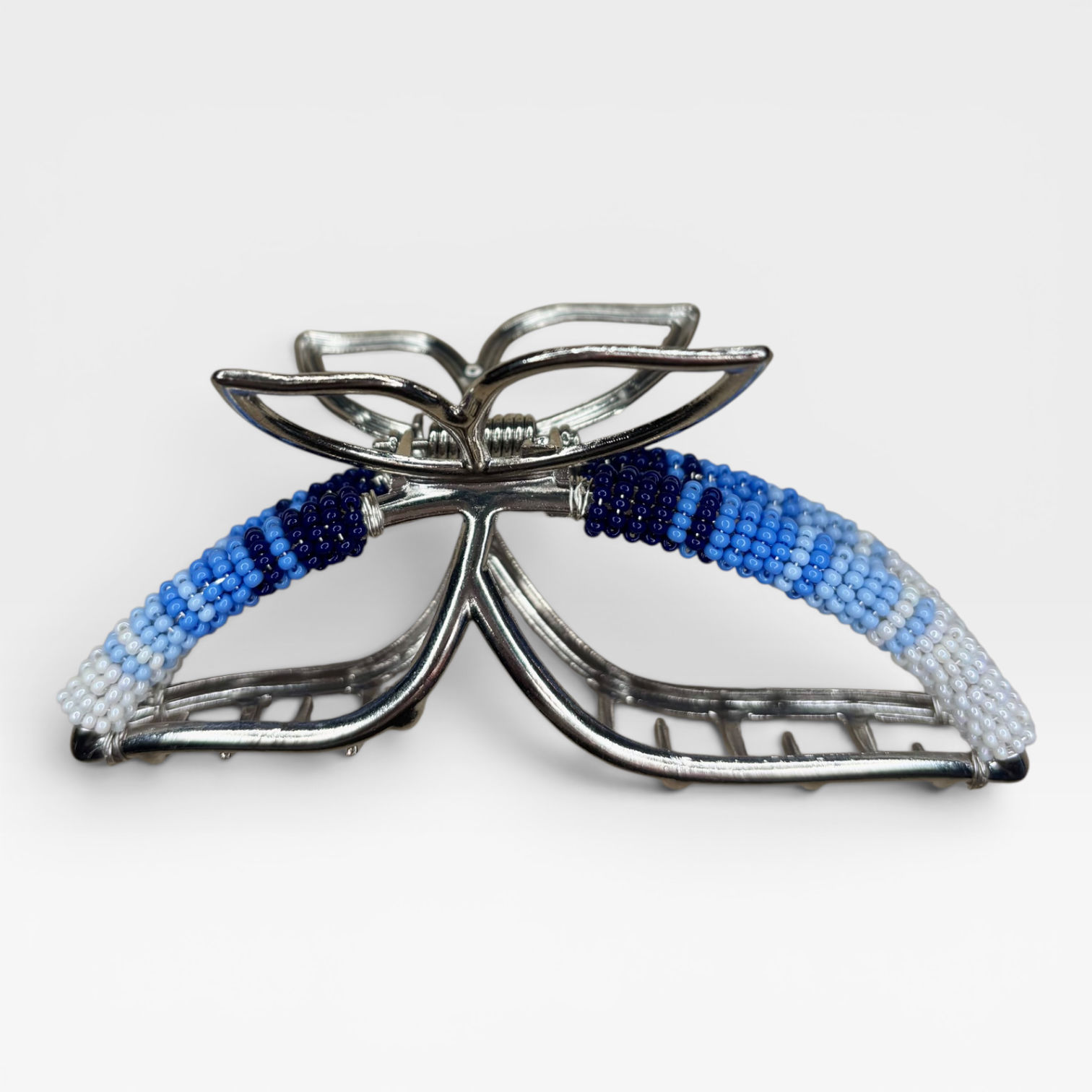 Blue and White Beaded Butterfly Hair Clip 