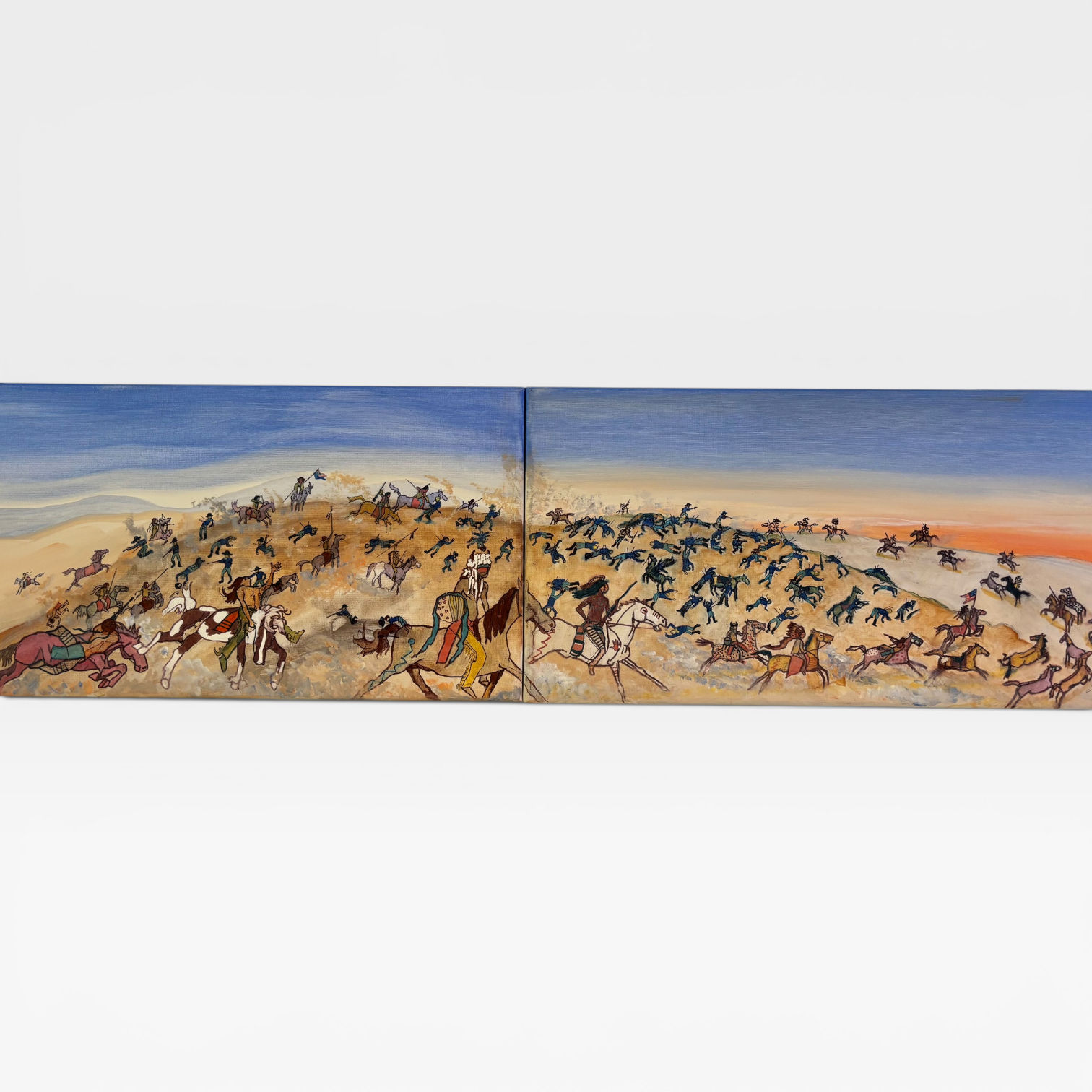 Battle of Greasy Grass - Original Diptych Set by Lyle Miller Sr.