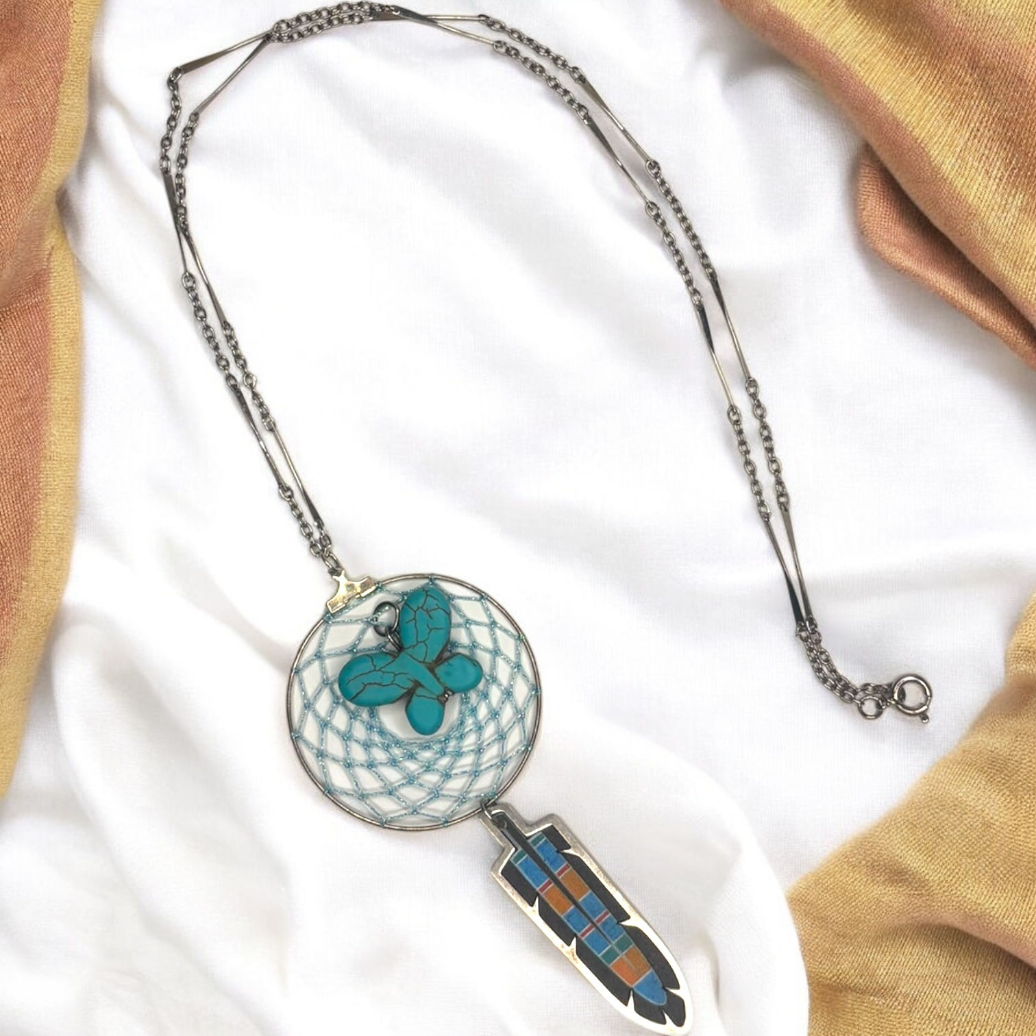 Feather and Butterfly Dreamcatcher Necklace