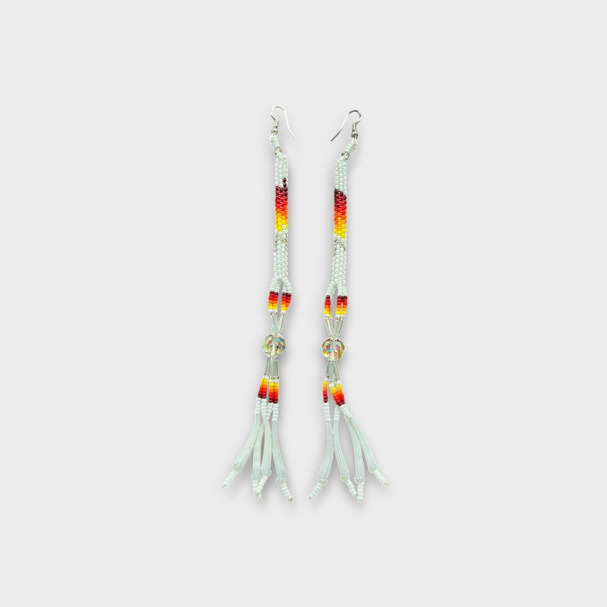 Long white beaded earrings