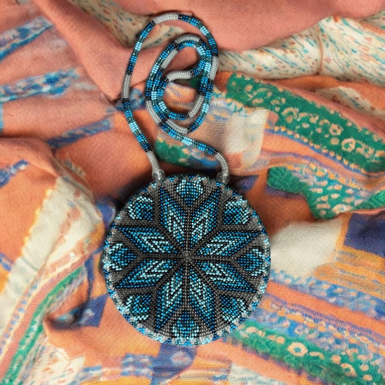 Blue and Grey Beaded Medallion