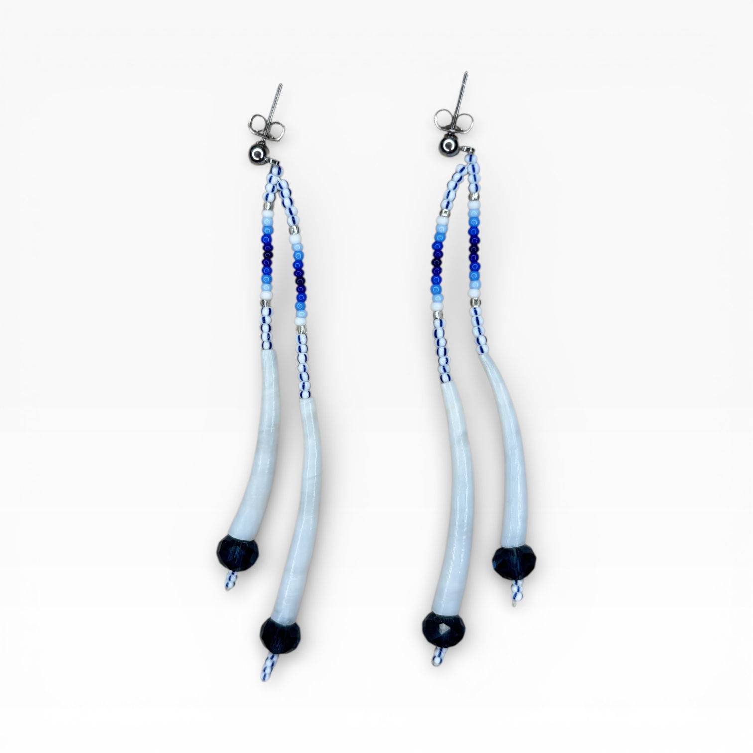 Blue Dentallium Earrings | Vintage Beads | Matching Bracelet