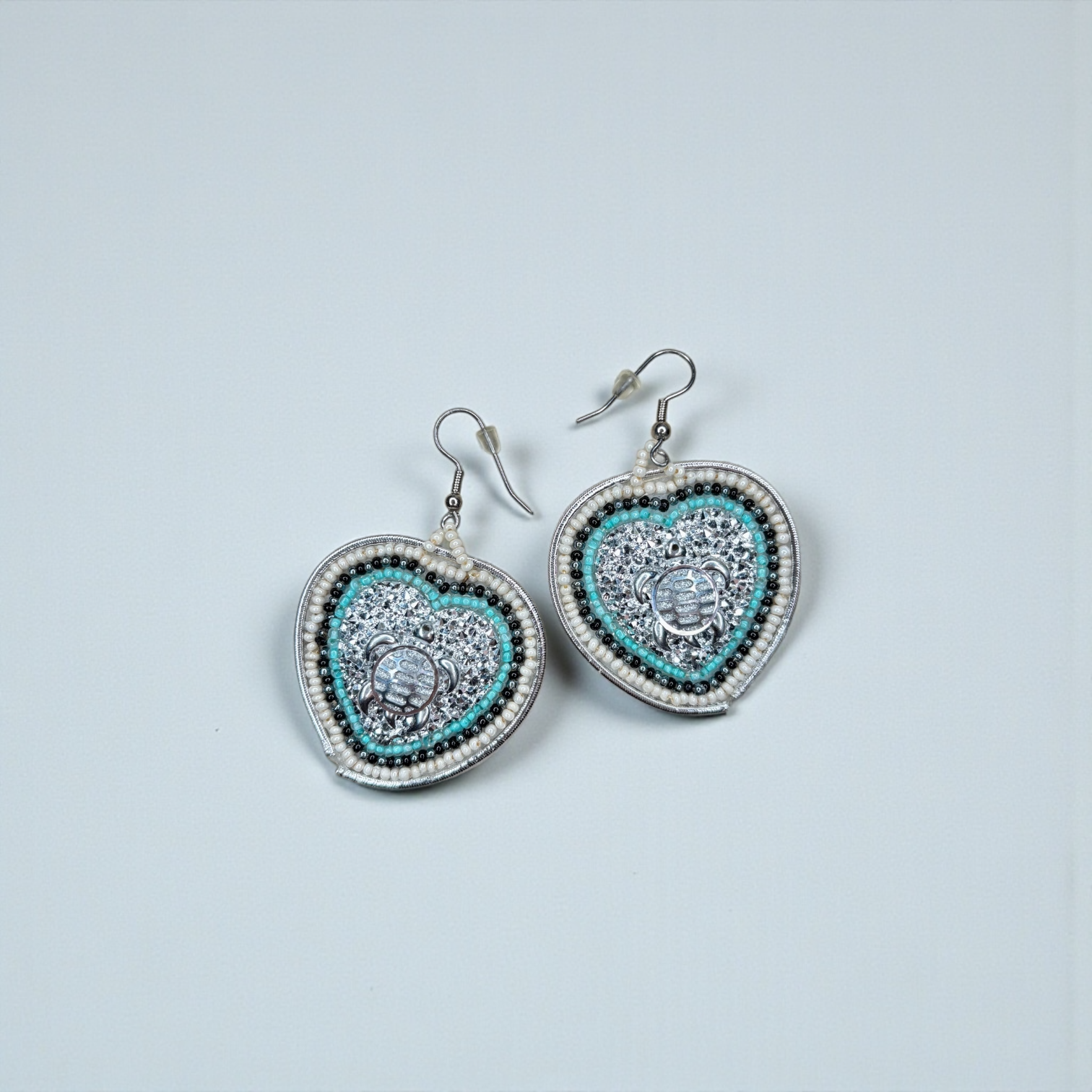 Heart Shaped Earrings with Turtle Charm