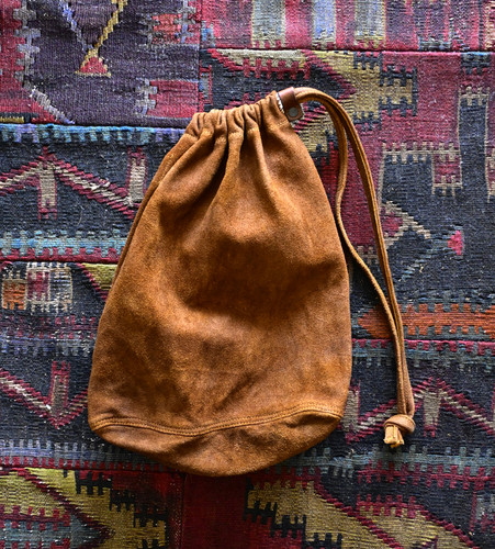 Cow Leather Back Side Drawstring Bag 