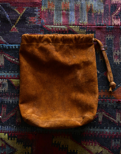 Cow Leather Back Side Drawstring Bag 