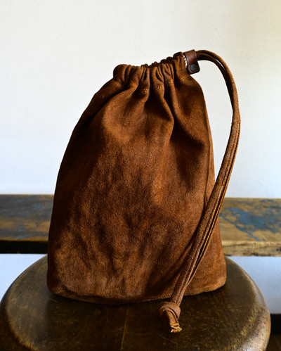 Cow Leather Back Side Drawstring Bag 