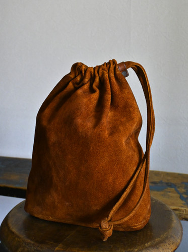 Cow Leather Back Side Drawstring Bag 