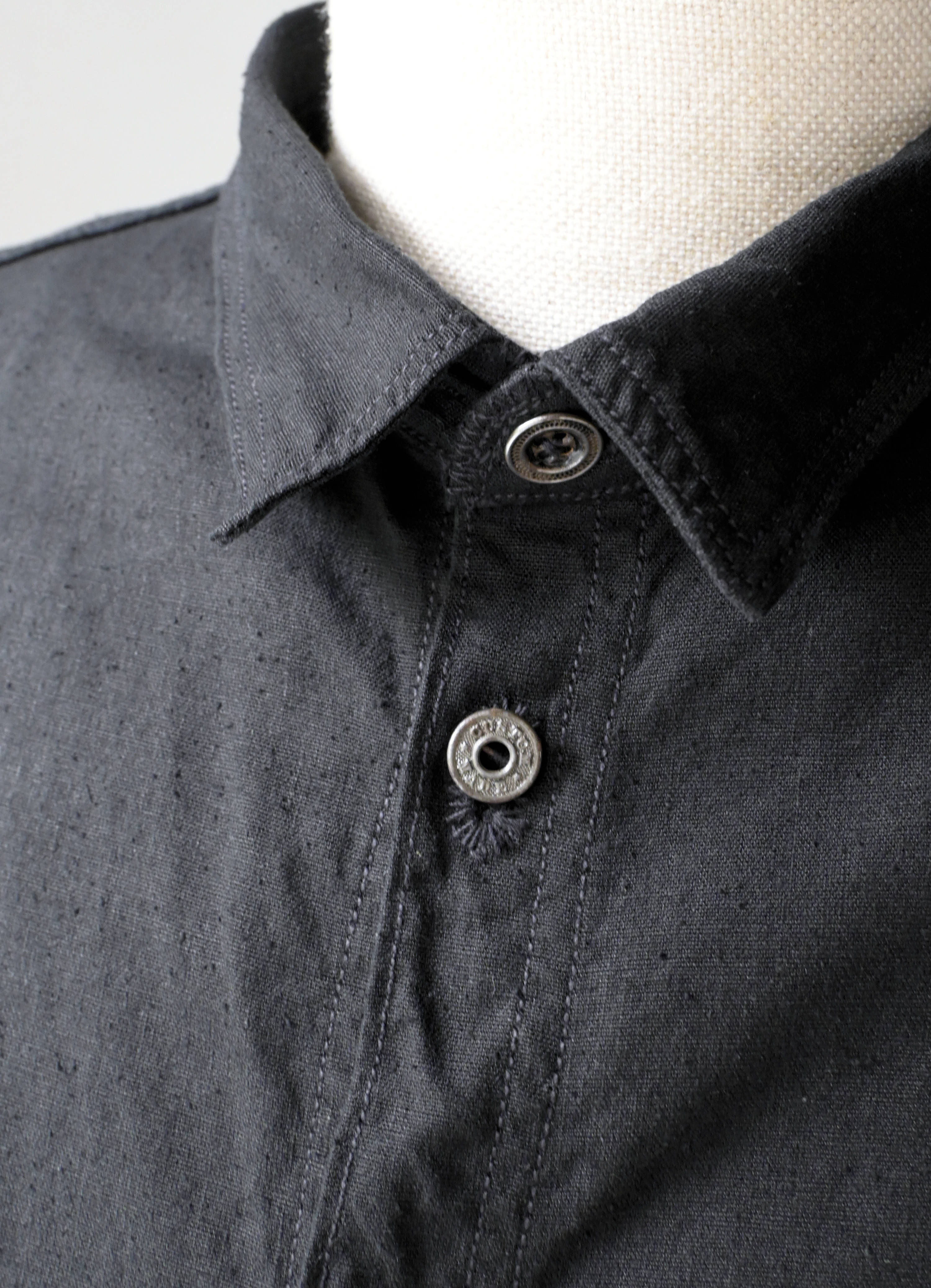 Black Silk Nep Linen Short Sleeve Shirt