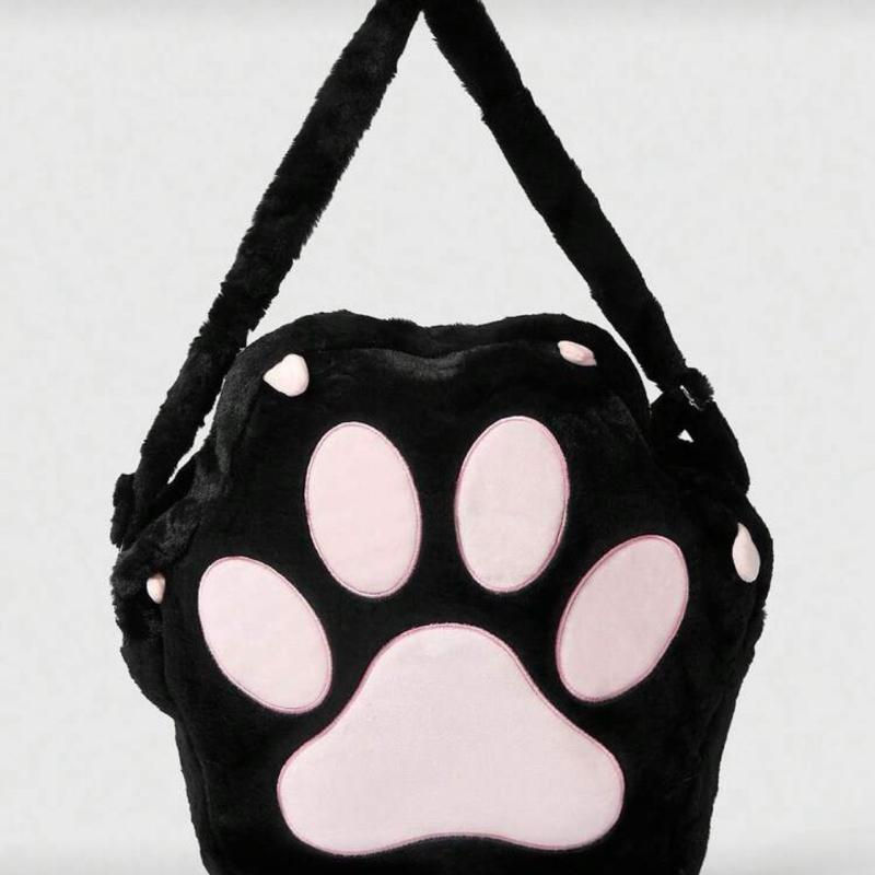 Cute kitty paw black plush interchangeable backpack/purse with lots of storage
