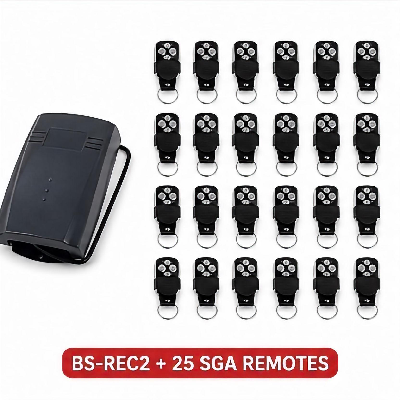 BS-REC2 external gate receiver with 25 SGA remote controls