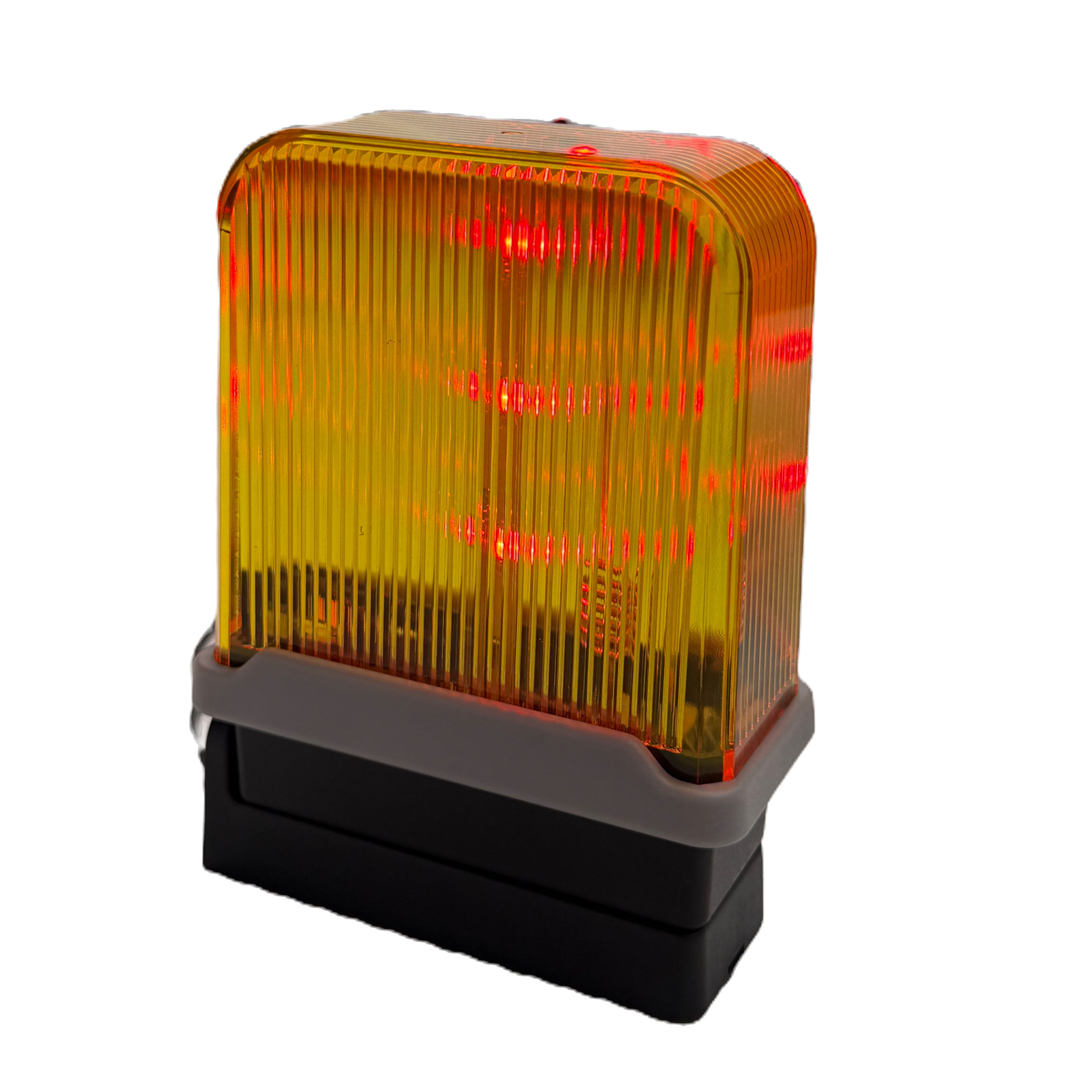 Universal Automatic Gate Warning Light illuminated with bright red LED behind amber lens