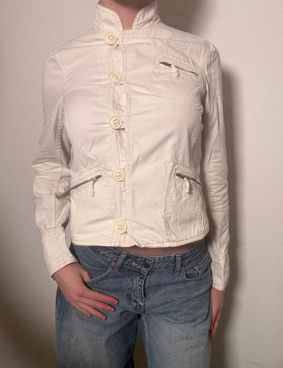 Thumbnail: White Utility-Style Cropped Jacket - Size medium