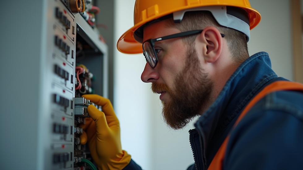 Close-up view of a home inspector checking electrical panel