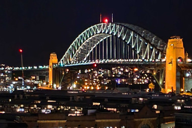 Sydney AU Harbor at night from Pestige Hotel