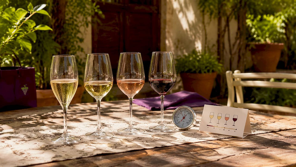 Various wine glasses with temperature tools