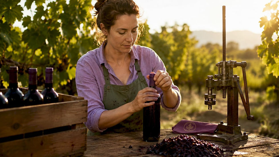Winemaker sealing moving pét-nat bottle mid-fermentation