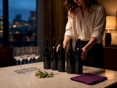 Minimalist wine tasting table with bottles