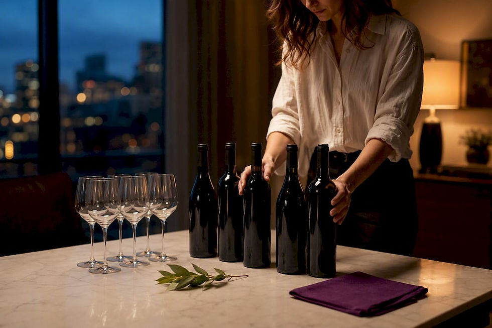 Minimalist wine tasting table with bottles