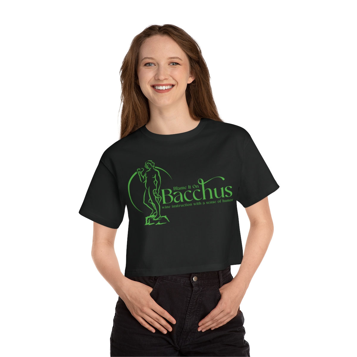 Women's Blame It On Bacchus™ Statue Logo Cropped Tee - Green