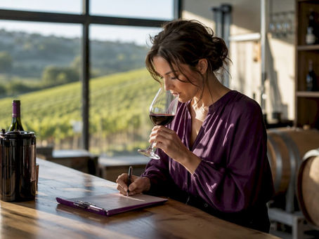 Wine researcher tasting and noting wine sample