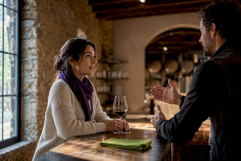 First-time guest listening in winery tasting room