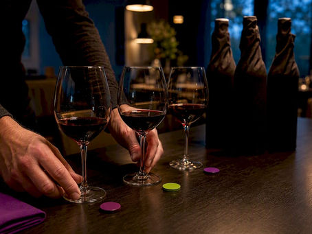 Blind wine tasting game setup