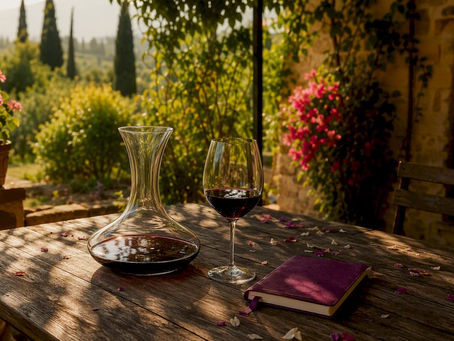 Wine class setup with wine glass and laptop