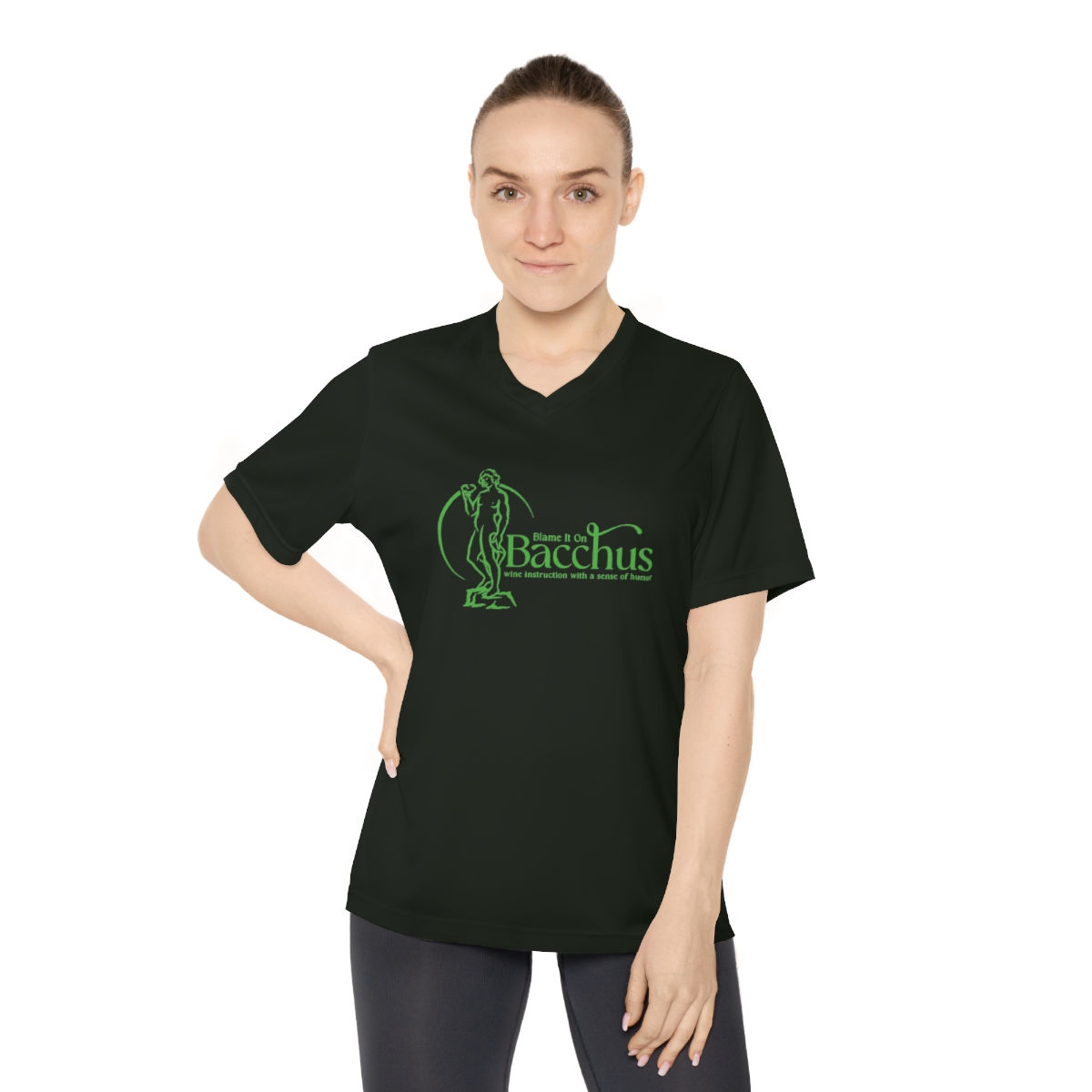 Women's Blame It On Bacchus™ Statue Logo V-Neck Tee - Green